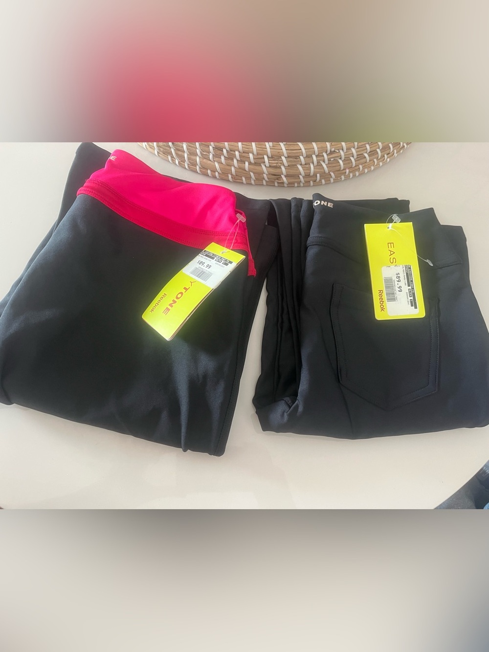 Reebok Black Leggings with Bright Pink Waistband